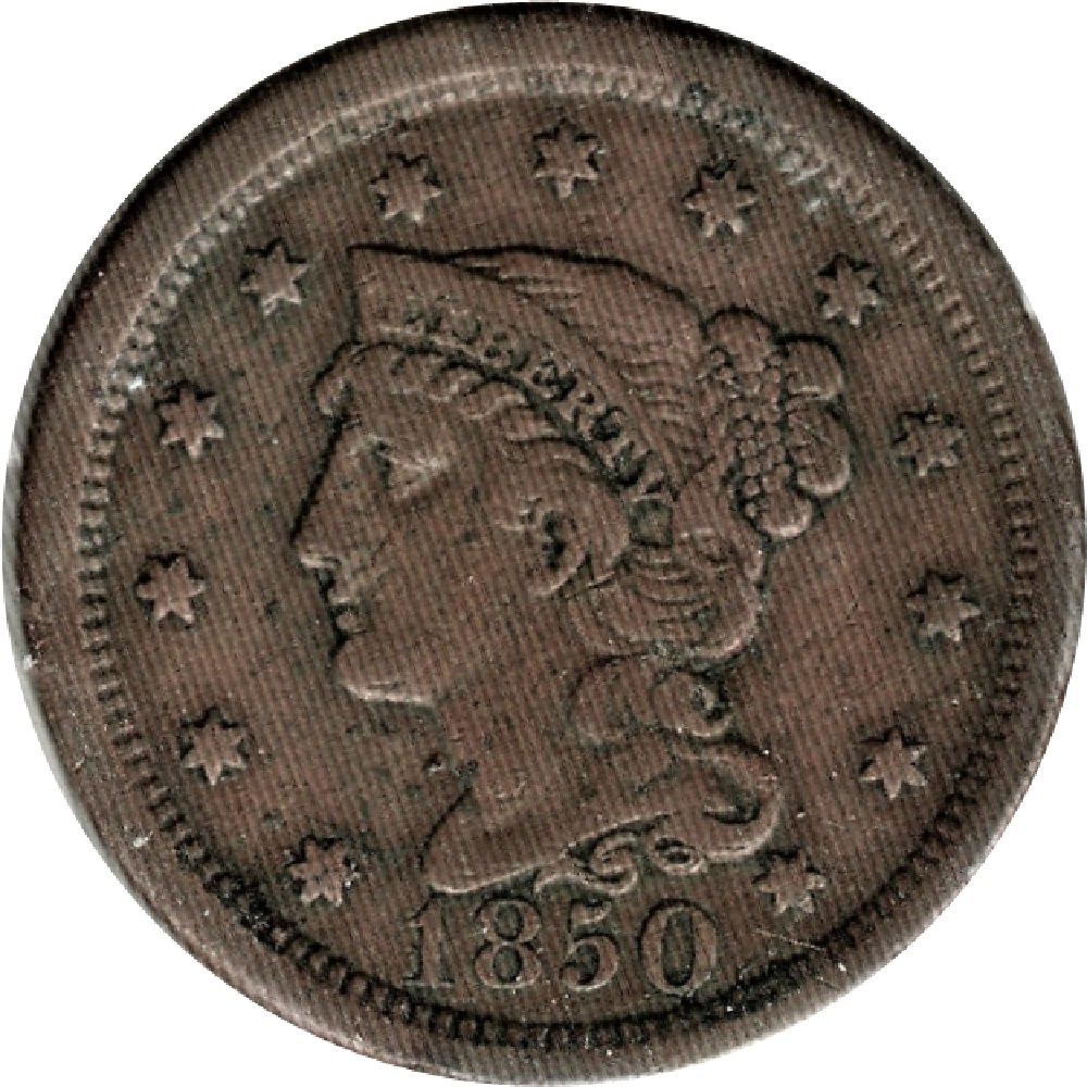 1850-1c-Braided-Hair-Large-Cent-1-Of-4
